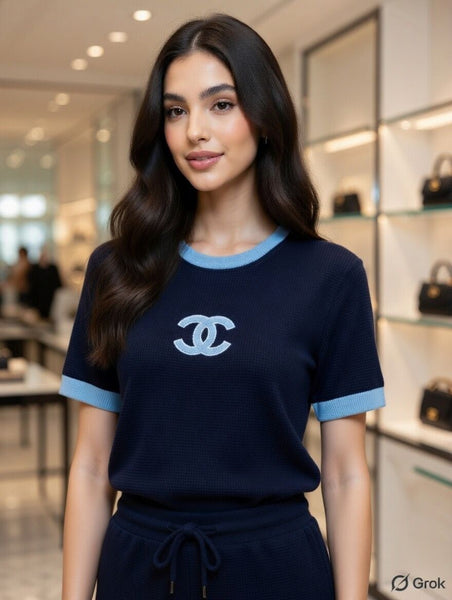 Luxury  Navy blue & Blue  Logo Knit Co-Ord Set for Women