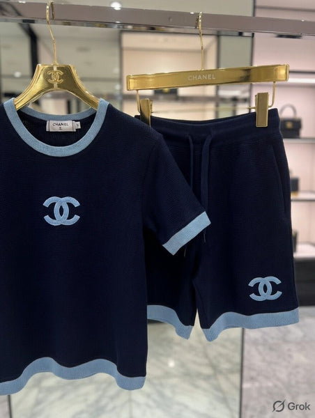 Luxury  Navy blue & Blue  Logo Knit Co-Ord Set for Women