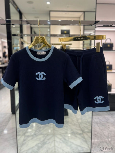 Luxury  Navy blue & Blue  Logo Knit Co-Ord Set for Women