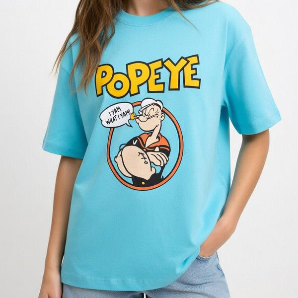 Women’s Cartoon Graphic T-Shirt Trendy Blue  Casual Tee