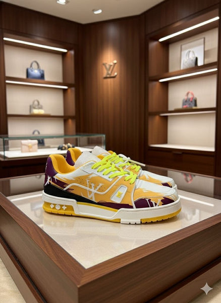 Luxury Colorblock Designer Sneakers with Neon Lace Detail