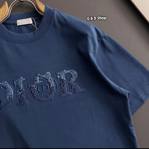 Premium Blue Embroidered Logo Drop Shoulder  T-Shirt for Men