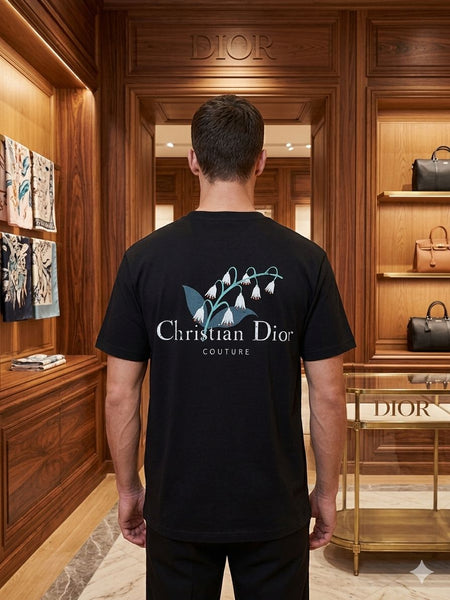 Premium Black Lily the Valley  Printed Drop Shoulder T-Shirt for Men