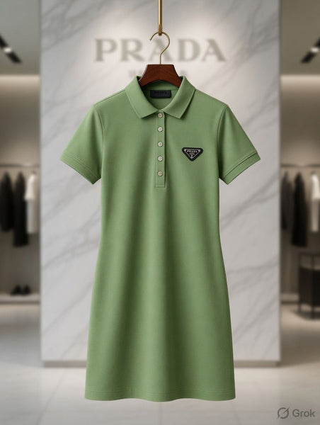 Elegant Sage Green Polo Dress with Signature Logo