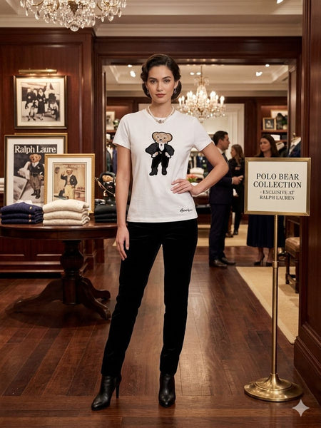 Premium White Teddy Bear Women’s T-Shirt – Elegant Casual Designer Tee