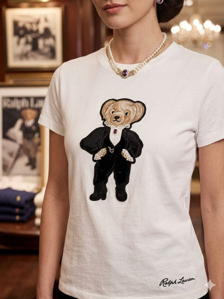 Premium White Teddy Bear Women’s T-Shirt – Elegant Casual Designer Tee