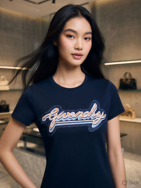 Elegant Women’s Navy Blue Logo T-Shirt