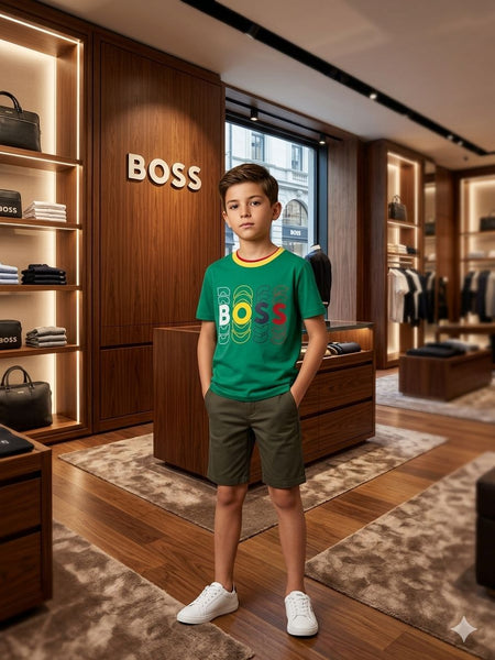 Premium Kids Green Graphic Logo T-Shirt Trendy & Branded