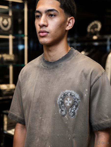 Premium Washed Grey Over sized T-Shirt with Minimal Chest Logo
