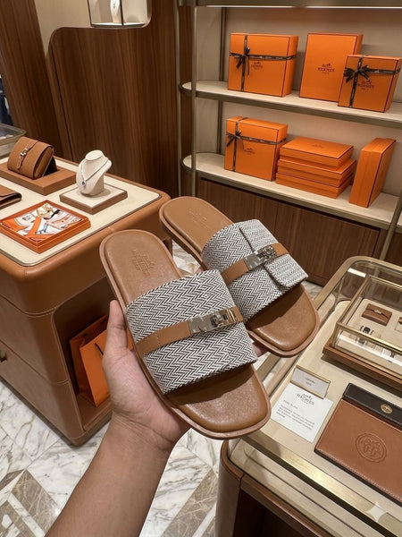 Premium Designer Slide Sandals Stylish  Flat Slippers with Metal Buckle