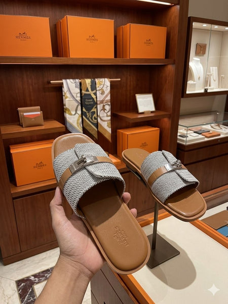 Premium Designer Slide Sandals Stylish  Flat Slippers with Metal Buckle