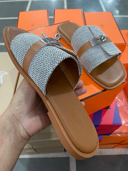 Premium Designer Slide Sandals Stylish  Flat Slippers with Metal Buckle