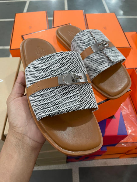 Premium Designer Slide Sandals Stylish  Flat Slippers with Metal Buckle