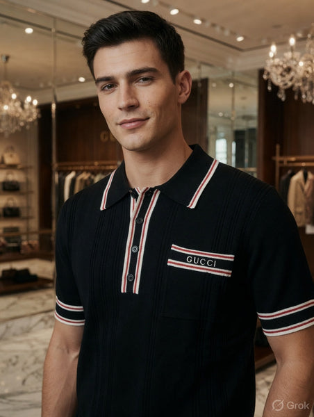 Men’s Premium Black Polo T-Shirt with Web Stripe Detail