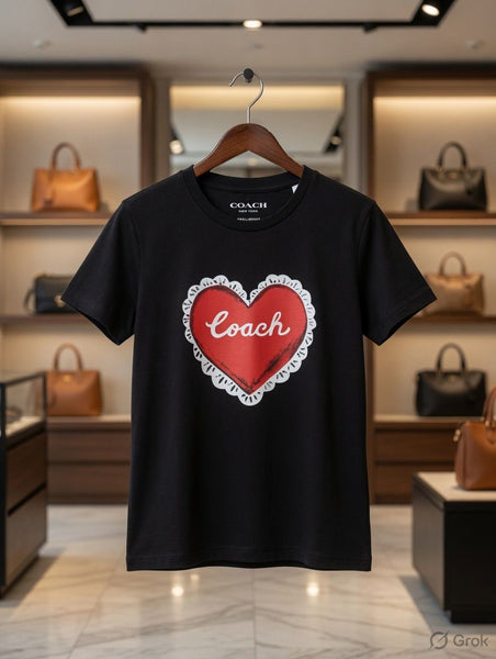 Premium Black Heart Print Casual T-Shirt for Women