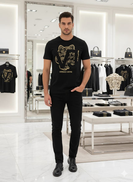 Premium  Men’s Black T-Shirt Bold Graphic Print Luxury Streetwear