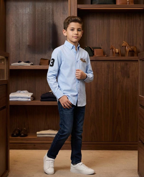 Premium Kids Sky Blue Button-Down Shirt Elegant Smart Casual Wear
