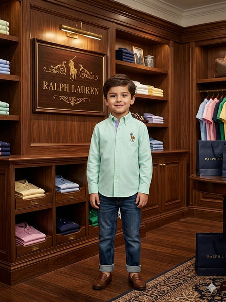 Kids Premium Mint Green  Shirt Classic Polo Style Button-Down