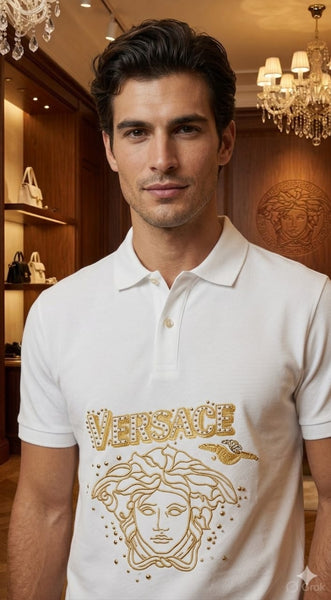 Premium White Medusa Print  Polo T-Shirt for Men