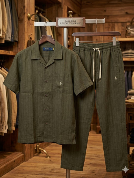 Premium Dark Olive Pinstripe Co-ord Set for Men