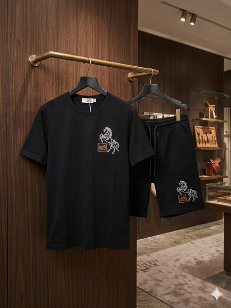 Luxury Black Co-Ord Set with Premium Horse Logo Design