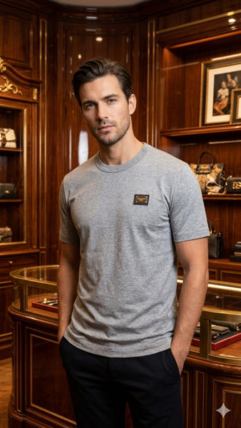 Premium Grey Regular Fit Crew Neck T-Shirt with Minimal Logo Detail