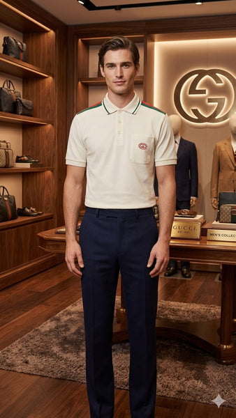 Premium Cream Polo T-Shirt with Signature Stripe Detail