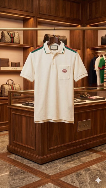 Premium Cream Polo T-Shirt with Signature Stripe Detail