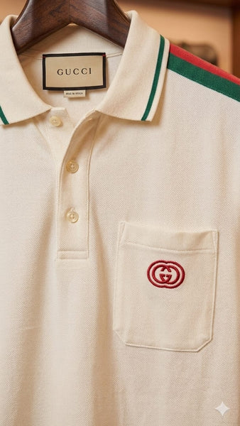 Premium Cream Polo T-Shirt with Signature Stripe Detail