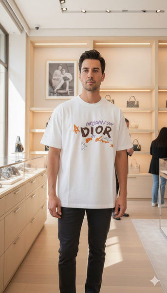 Premium White Graphic Print Drop Shoulder T-Shirt Casual Street Style for Men