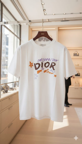 Premium White Graphic Print Drop Shoulder T-Shirt Casual Street Style for Men