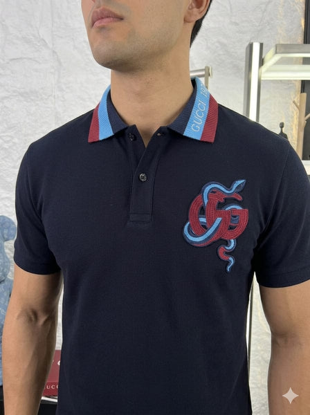 Luxury Navy Polo T-Shirt Signature Designer Style