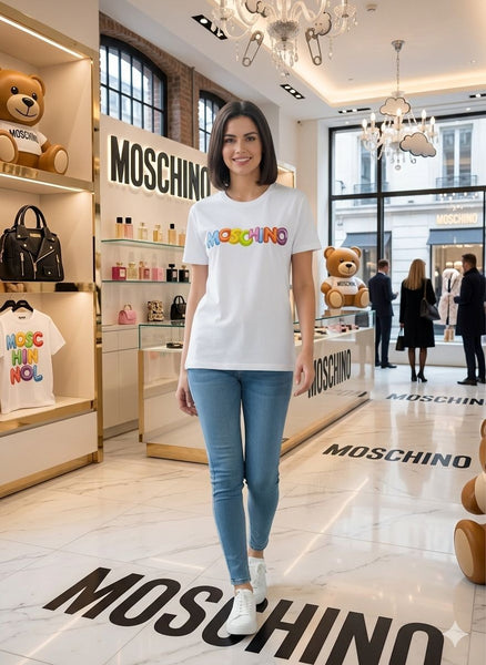 Trendy White Graphic T-Shirt with Colorful Logo Print