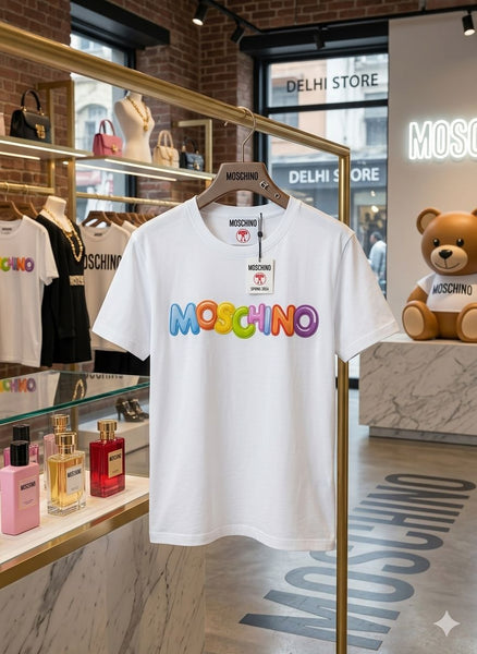 Trendy White Graphic T-Shirt with Colorful Logo Print