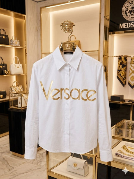 Premium White Gold Logo Formal Shirt for Women