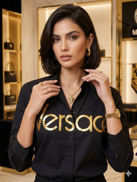 Luxury Black Gold Logo Formal Shirt for Women