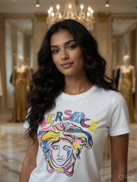 Premium White  Multicolour Brand Signature Casual T-Shirt for Women