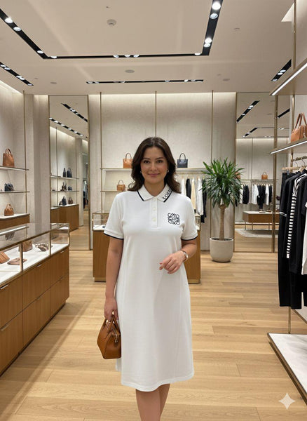 Premium White Designer Polo Dress – Elegant Minimal Style with Signature Logo