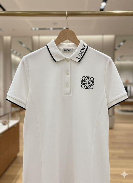 Premium White Designer Polo Dress – Elegant Minimal Style with Signature Logo
