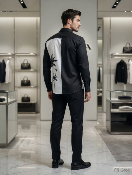 Premium Black & White Palm Print Luxury Shirt