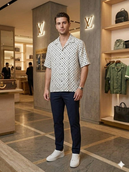 Premium White Monogram Casual Drop Shoulder Shirt
