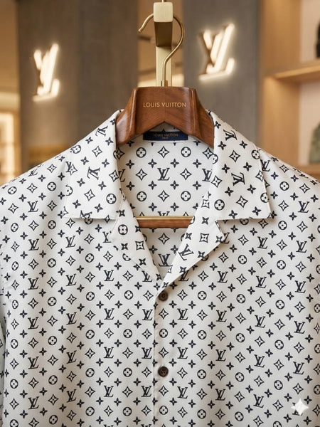 Premium White Monogram Casual Drop Shoulder Shirt