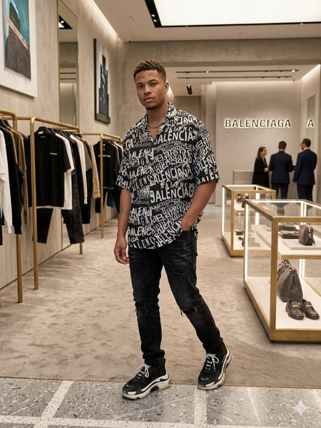 Premium Black & White All-Over Print Casual Shirt for Men