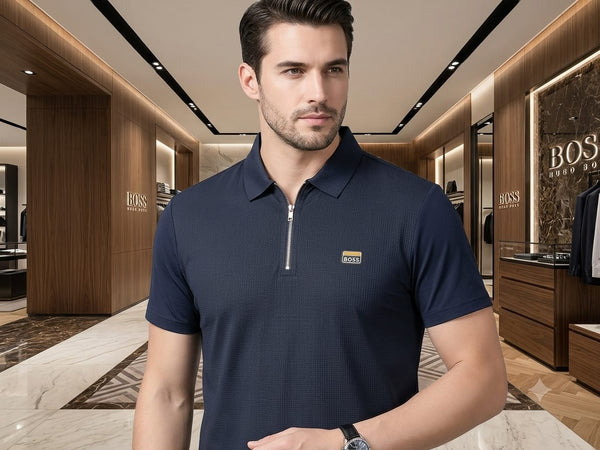 Premium Men’s Zip Polo T-Shirt Luxury Smart Casual Half Sleeve Tee