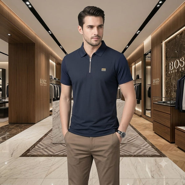 Premium Men’s Zip Polo T-Shirt Luxury Smart Casual Half Sleeve Tee