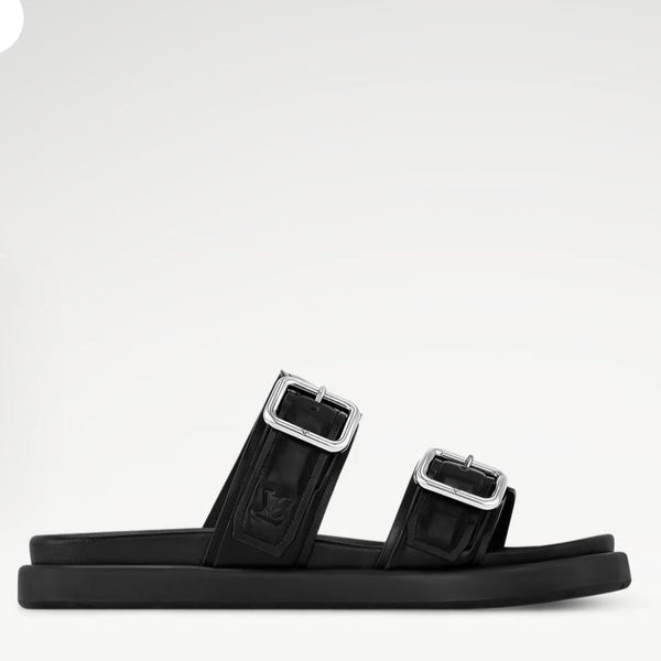 Branded  Venice Mule Luxury Sandals – Premium Black Buckle Slides