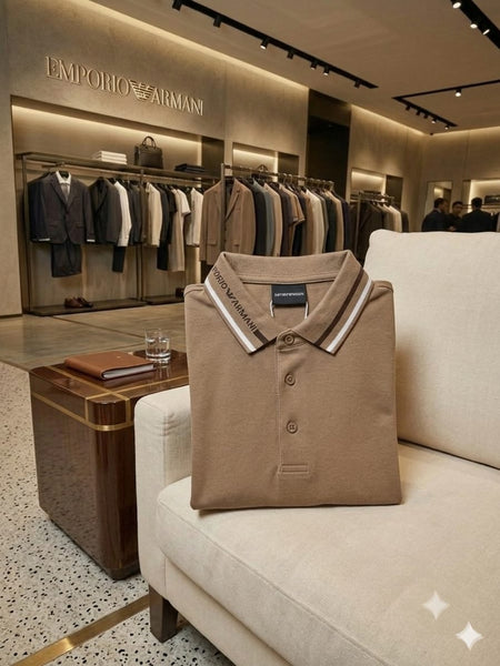 Premium Polo T-Shirt  Sand Beige Edition With Contrast Stripe Detailing.