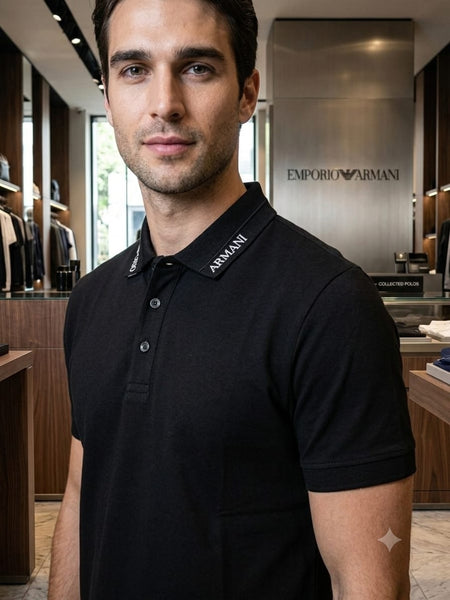 Men’s Premium Black Polo T-Shirt Signature Logo Collar