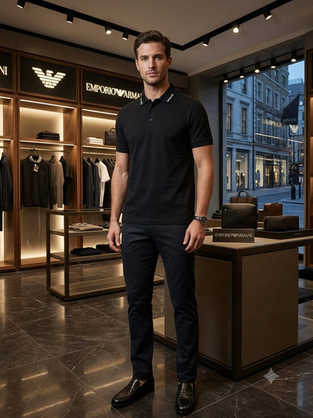 Men’s Premium Black Polo T-Shirt Signature Logo Collar