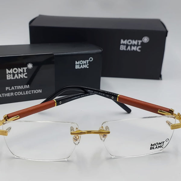 Rimless Luxury Eyeglasses  Gold Metal Frame with Wooden Temple Design